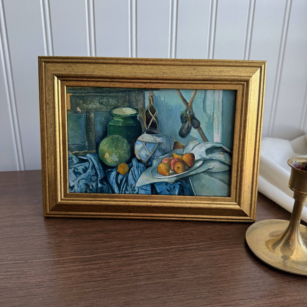 Vintage Style still life fruits and vases on a table Framed