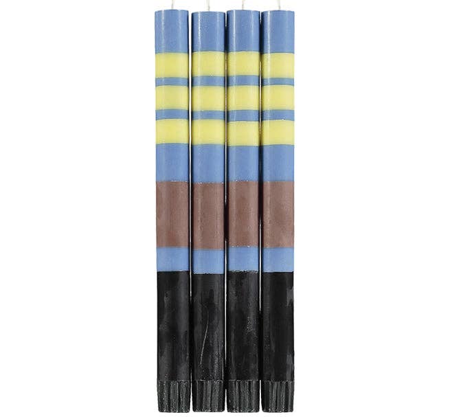 British Colour Standard Dinner Candles - Rose Beige, Saxe Blue, Jet Black & Primrose Yellow