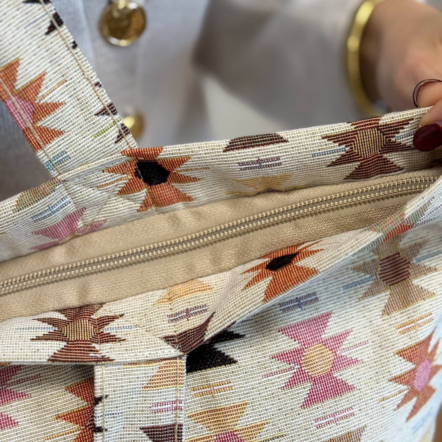 Zippered Bag in Spring Geo - Large
