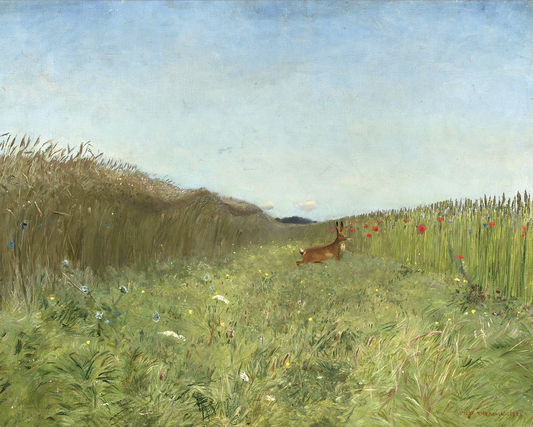 Hare in the Field Antique Art Print