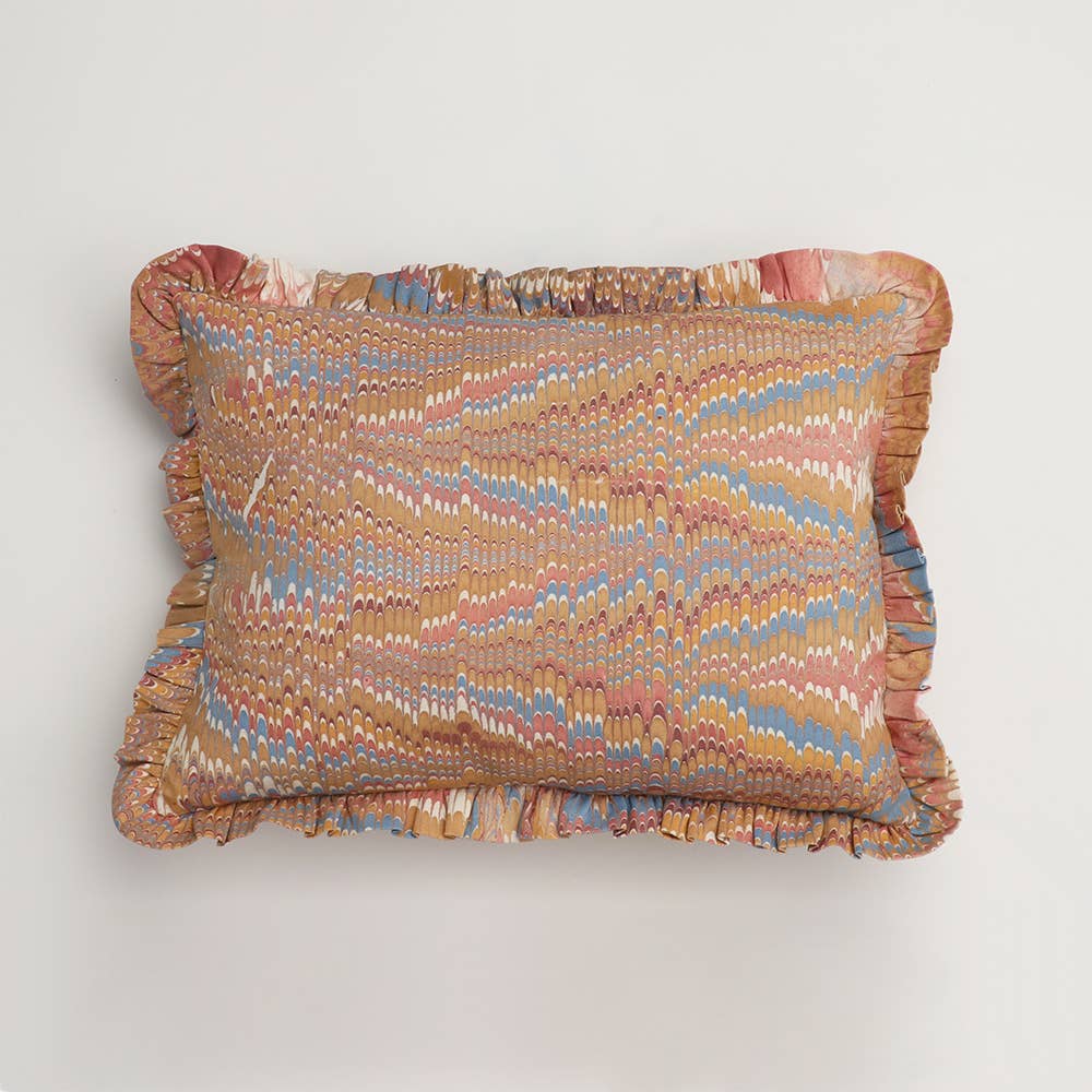 Desert Mountain Hand Marbled Ruffled Pillow