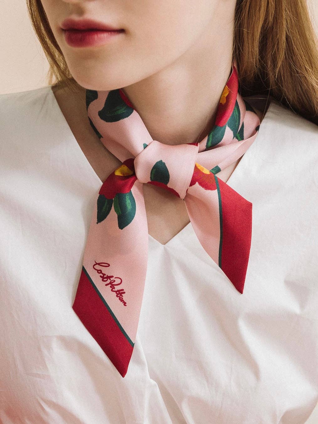 "Camellia" Silk Twill Skinny Scarf