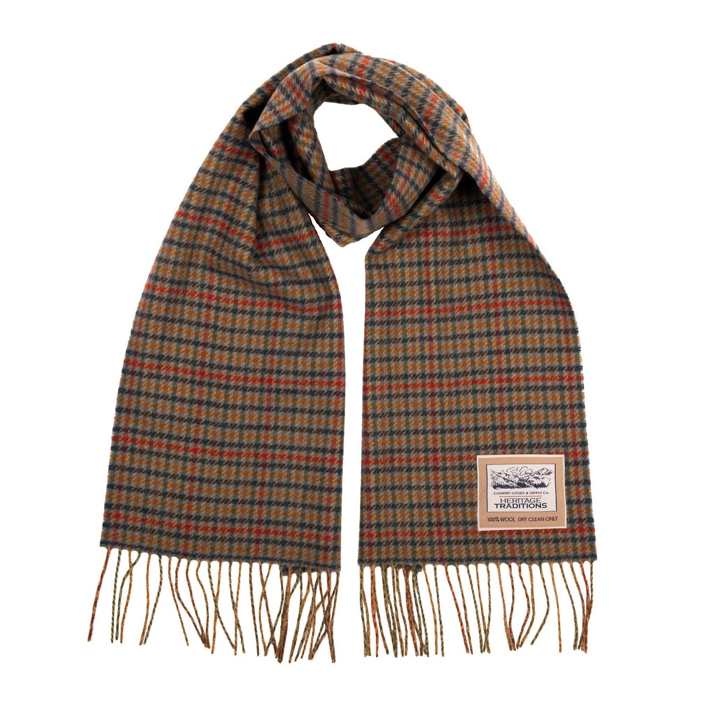 Heritage Traditions Check Wool Scarf: Petrol Rust