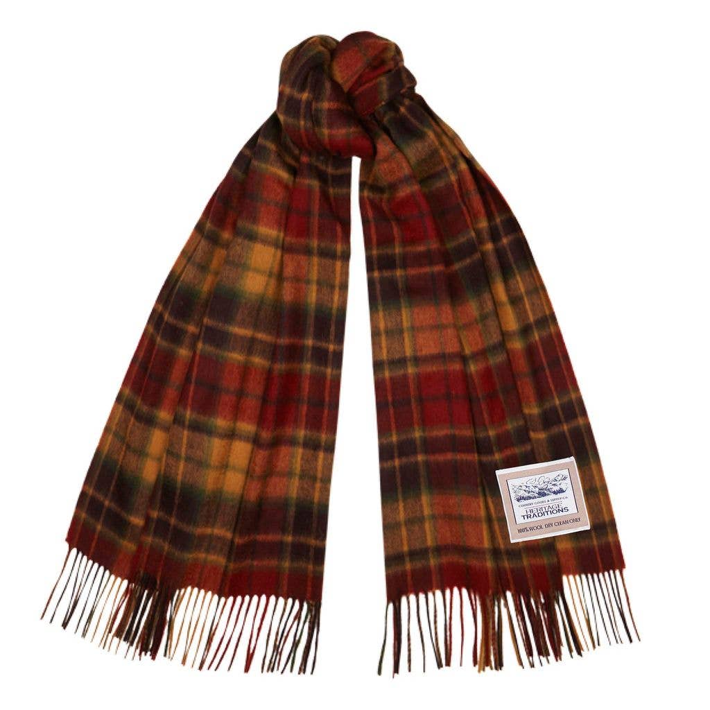 Pure Wool Tartan Check Scarf: Camel Thomson