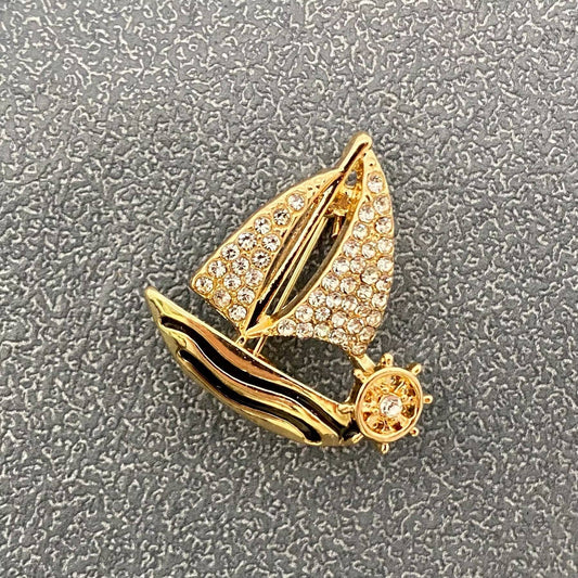 Rhinestone Sailboat Brooch