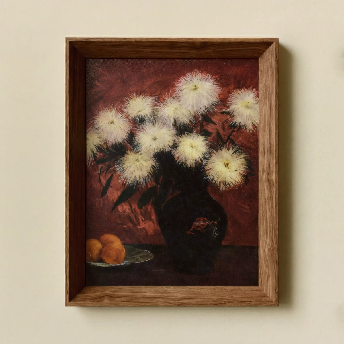 Blonde Chrysanthemums in a Black Vase, with Tangerines Frame