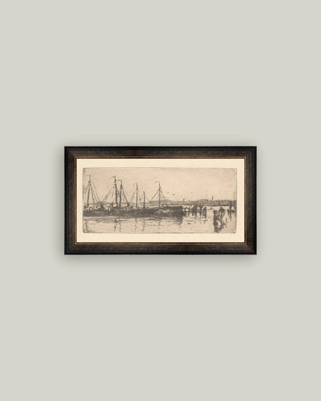 The Barges Framed Antique Art