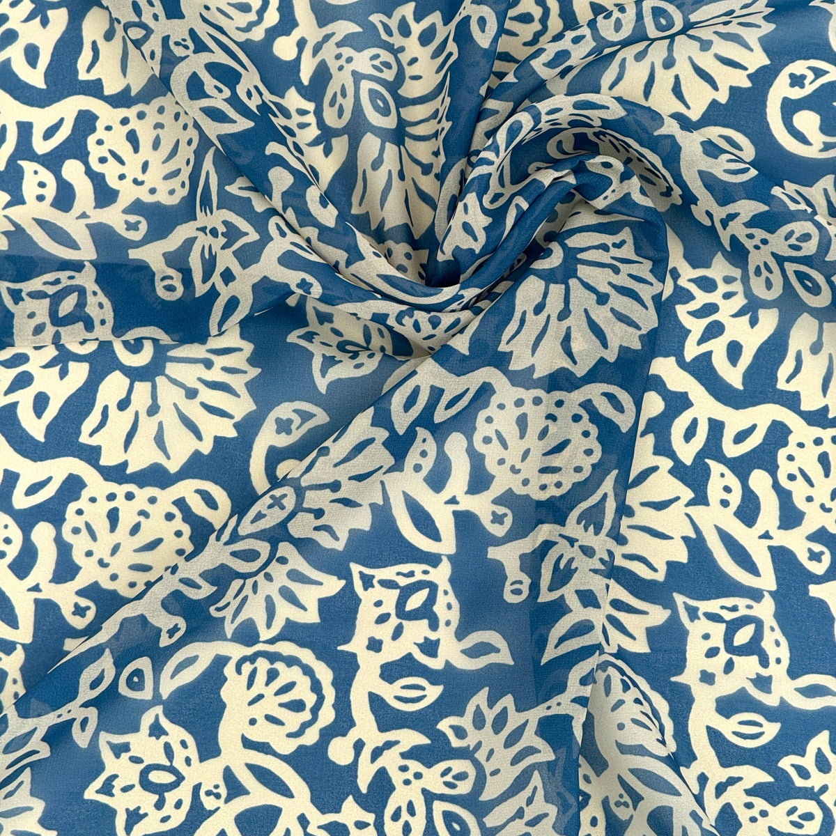 Floral Chiffon Square Scarf – Navy & Cream (Akay)