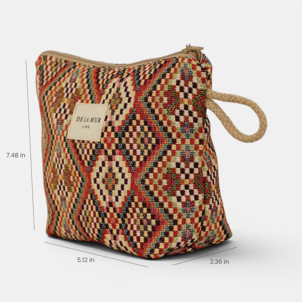 Geometric Jacquard Small Makeup Bag – Red Multicolor (Otto)