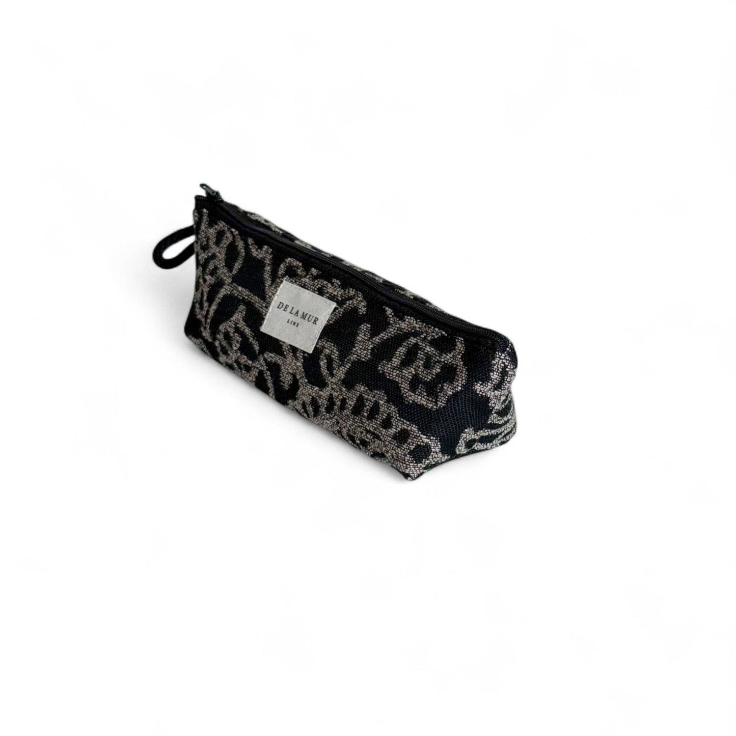 Floral Jacquard Pencil Case – Gray & Black (Teide)