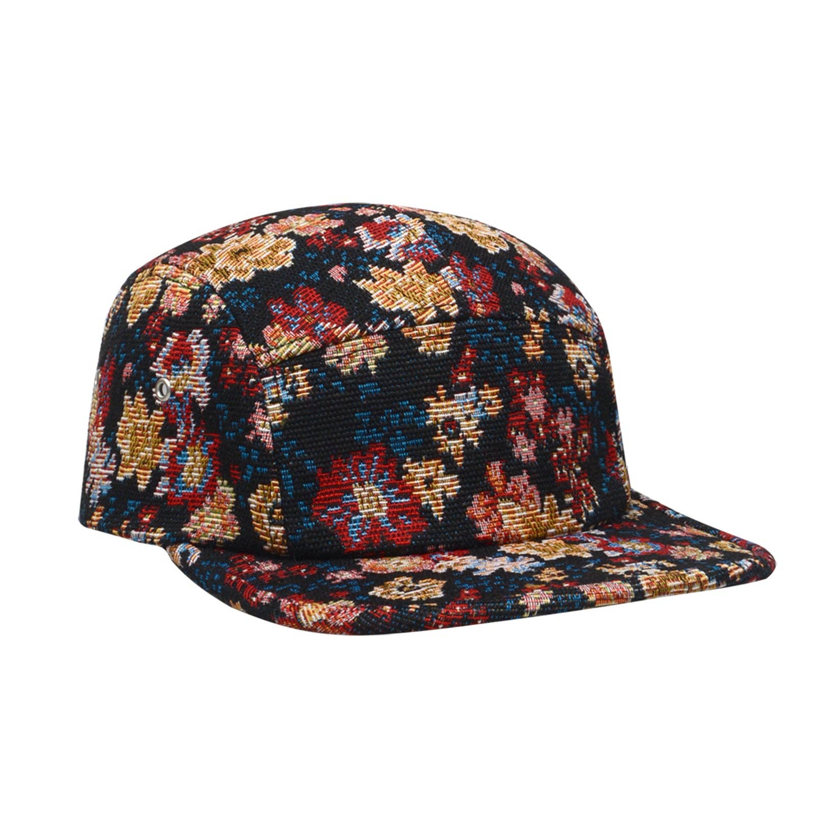 Jacquard Floral 5-Panel Hat -- Black