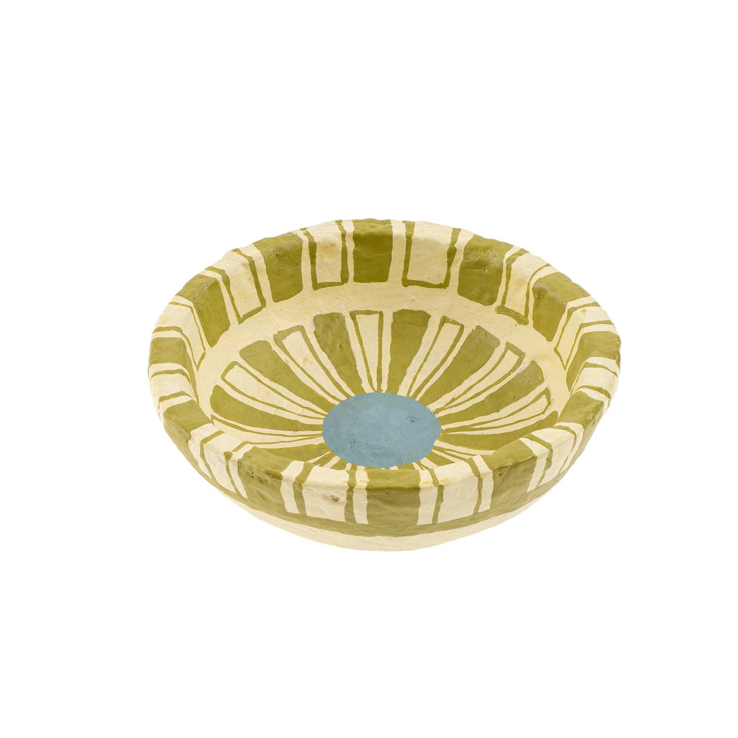 Painted Paper Mache Mini Bowl, Green Stripe