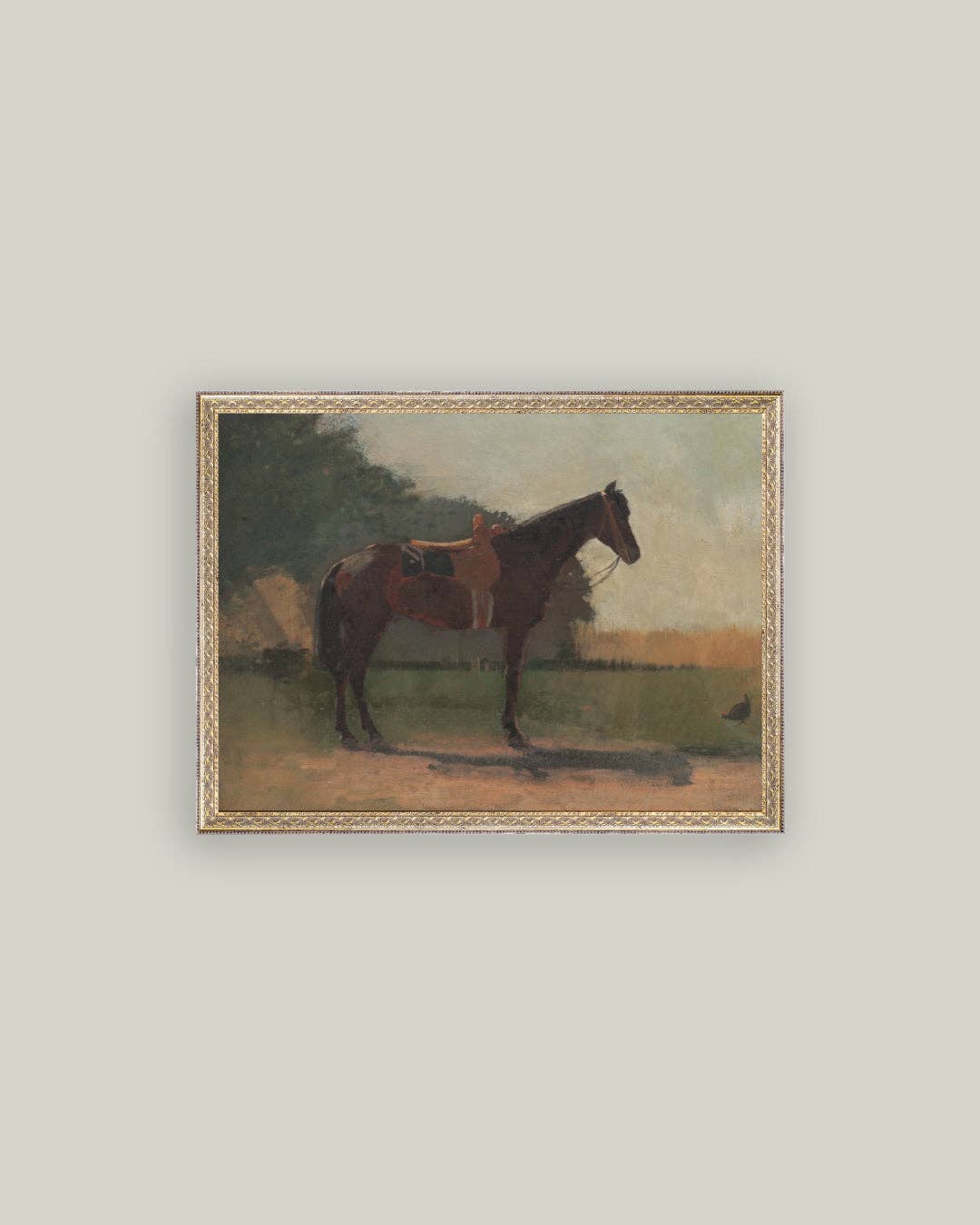 Saddled Horse Framed Antique Art: 7x5