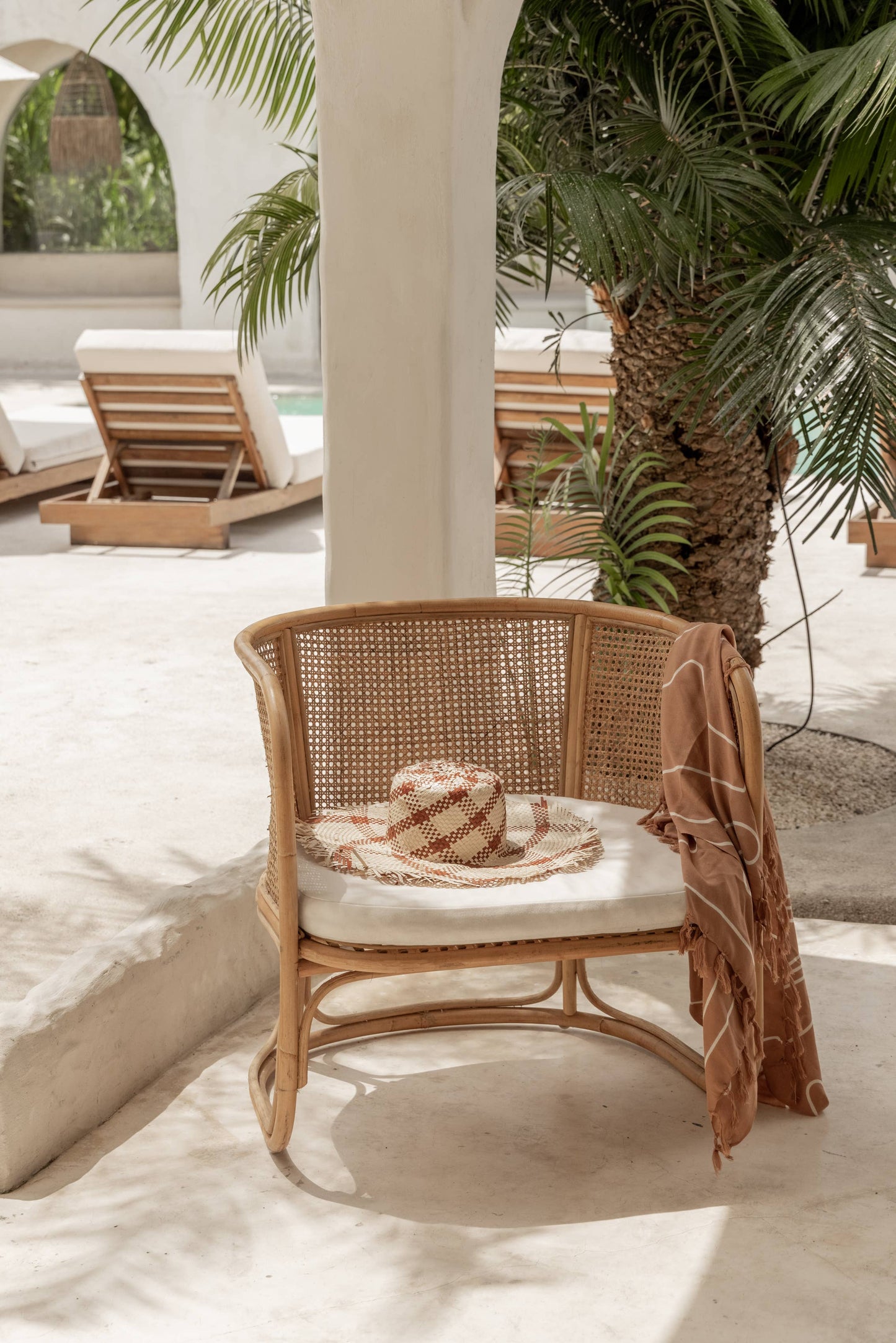 Plaid Patterned Natural Sun Hat: Natural with Clay