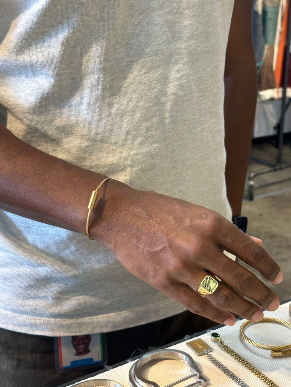 Brass Square Striped Ring