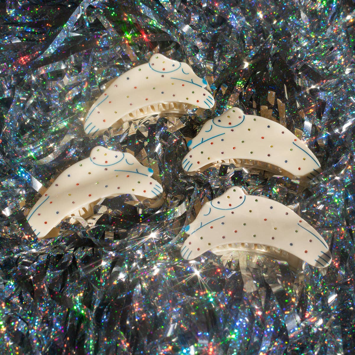 Puppy Dog Rainbow Rhinestone and Cream Acetate Hair Claw