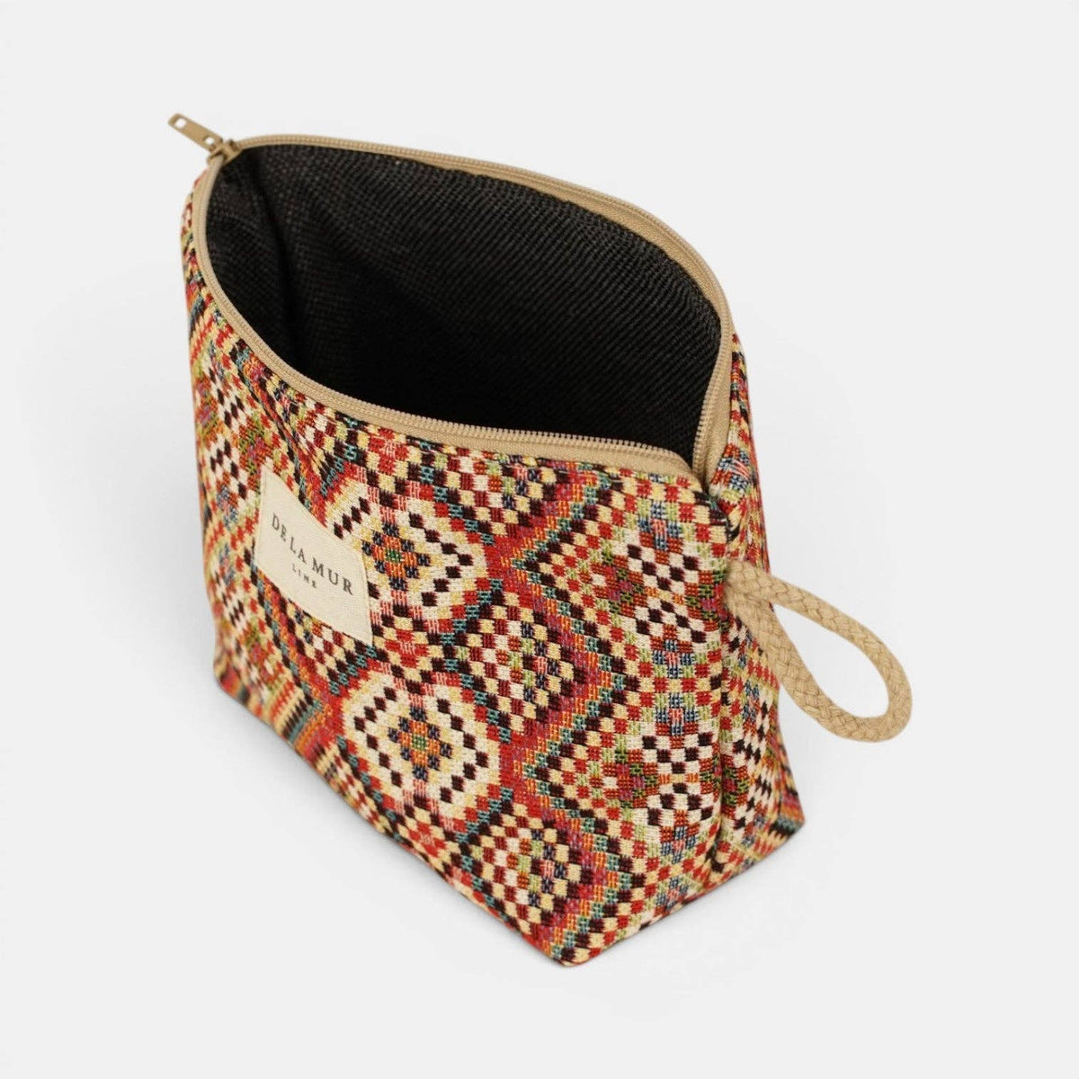 Geometric Jacquard Small Makeup Bag – Red Multicolor (Otto)
