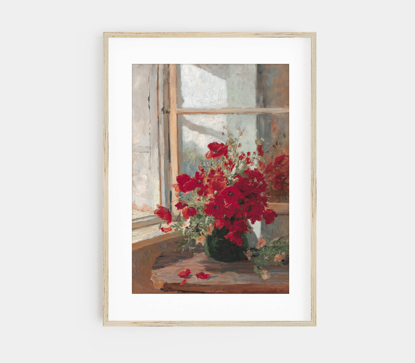 Vintage Floral Painting | Window Sill Flower Vase Art L194: 16”x20”