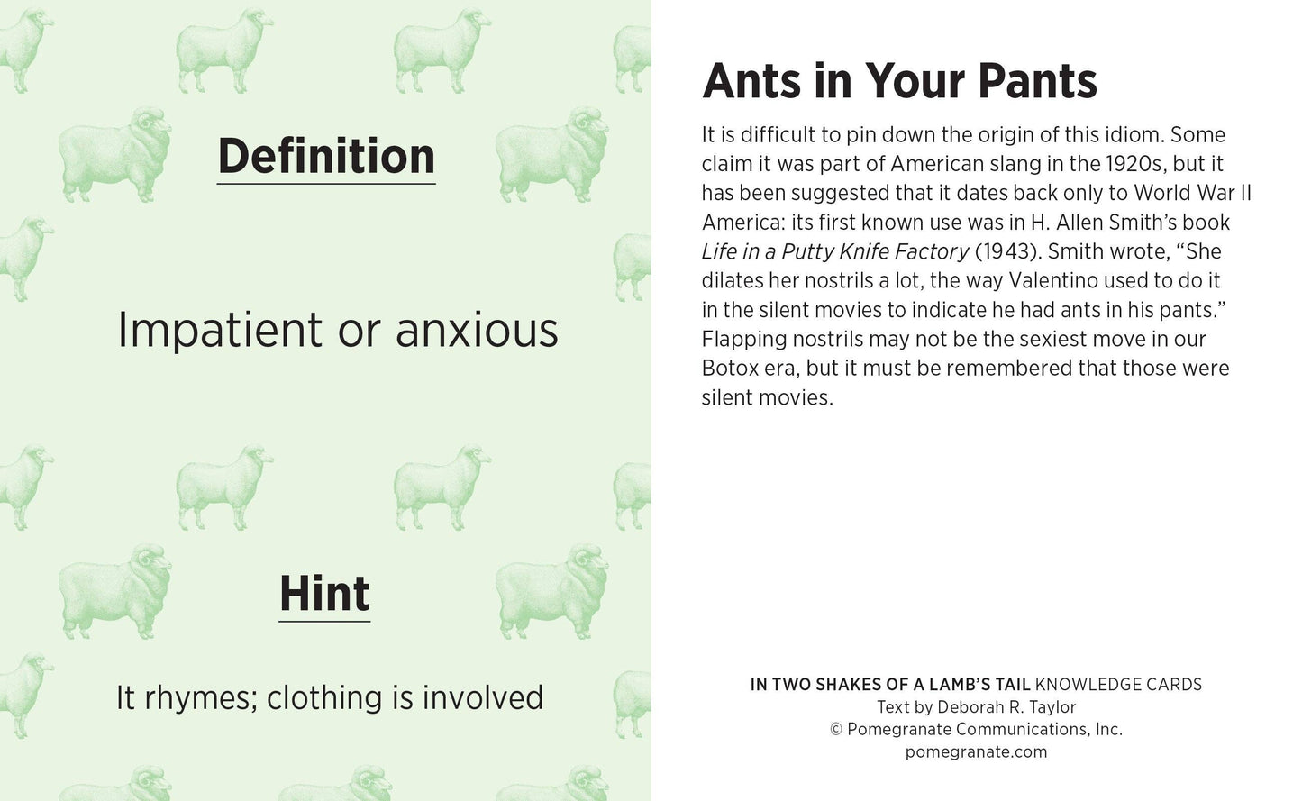 In Two Shakes of a Lamb's Tail: A Quiz Deck of Curious Sayings Knowledge Cards