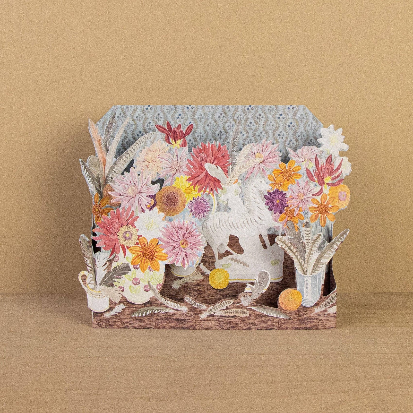 Zebra, Dahlias and Feathers
