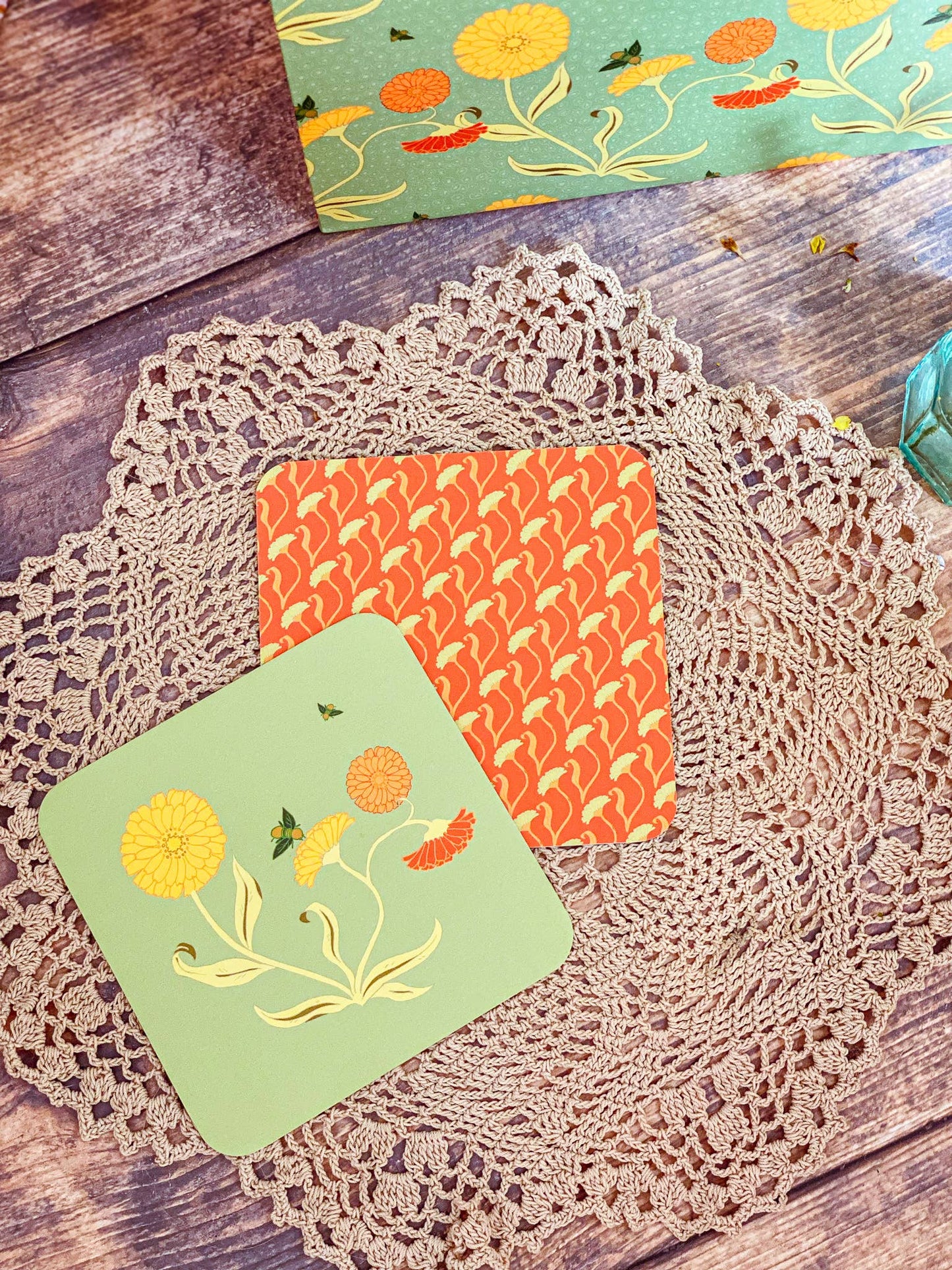Calendula Coaster Set-Double Sided