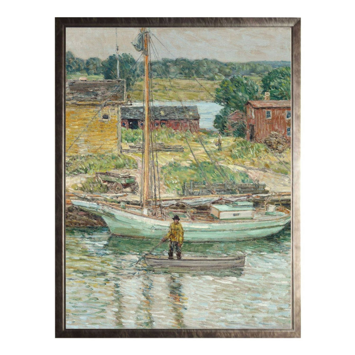 Vintage fisherman in boat painting