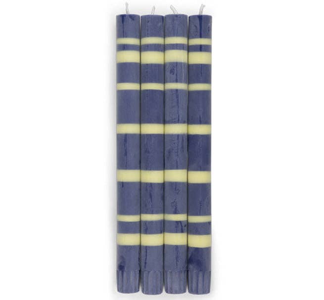 BRITISH COLOUR STANDARD - 25cm / 10'' H  - Striped  - Midnight and Jasmine Eco Dinner Candles, Gift Box of 4