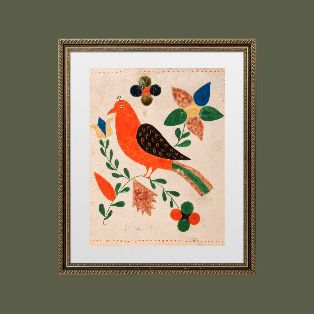 Bird on Twig Antique Art Print