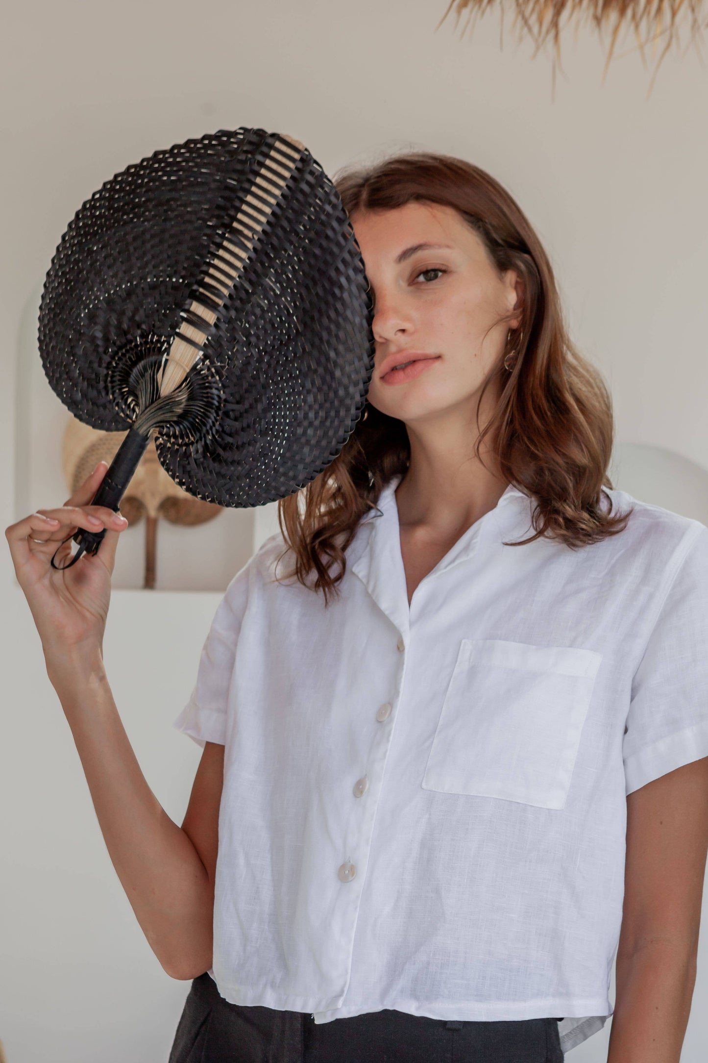 Woven Paradisio Fan in Black: Small