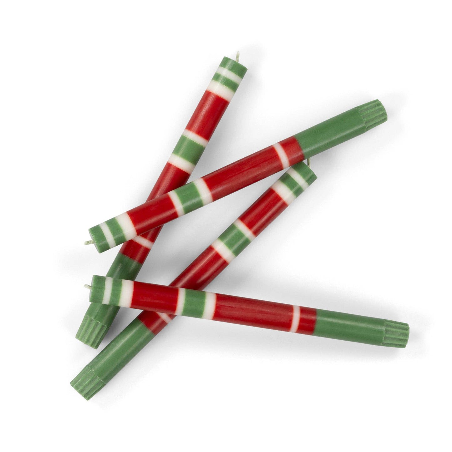 BRITISH COLOUR STANDARD - 25cm / 10'' H  - STRIPED Holiday Set -  Oriental Red, Emerald and Pearl White Eco Dinner Candles, Gift Box of 4
