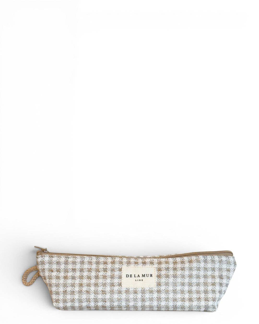 Gingham Jacquard Pencil Case – Beige & Ecru (Vison)