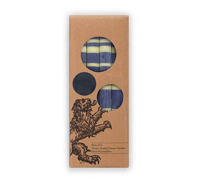 BRITISH COLOUR STANDARD - 25cm / 10'' H  - Striped  - Midnight and Jasmine Eco Dinner Candles, Gift Box of 4
