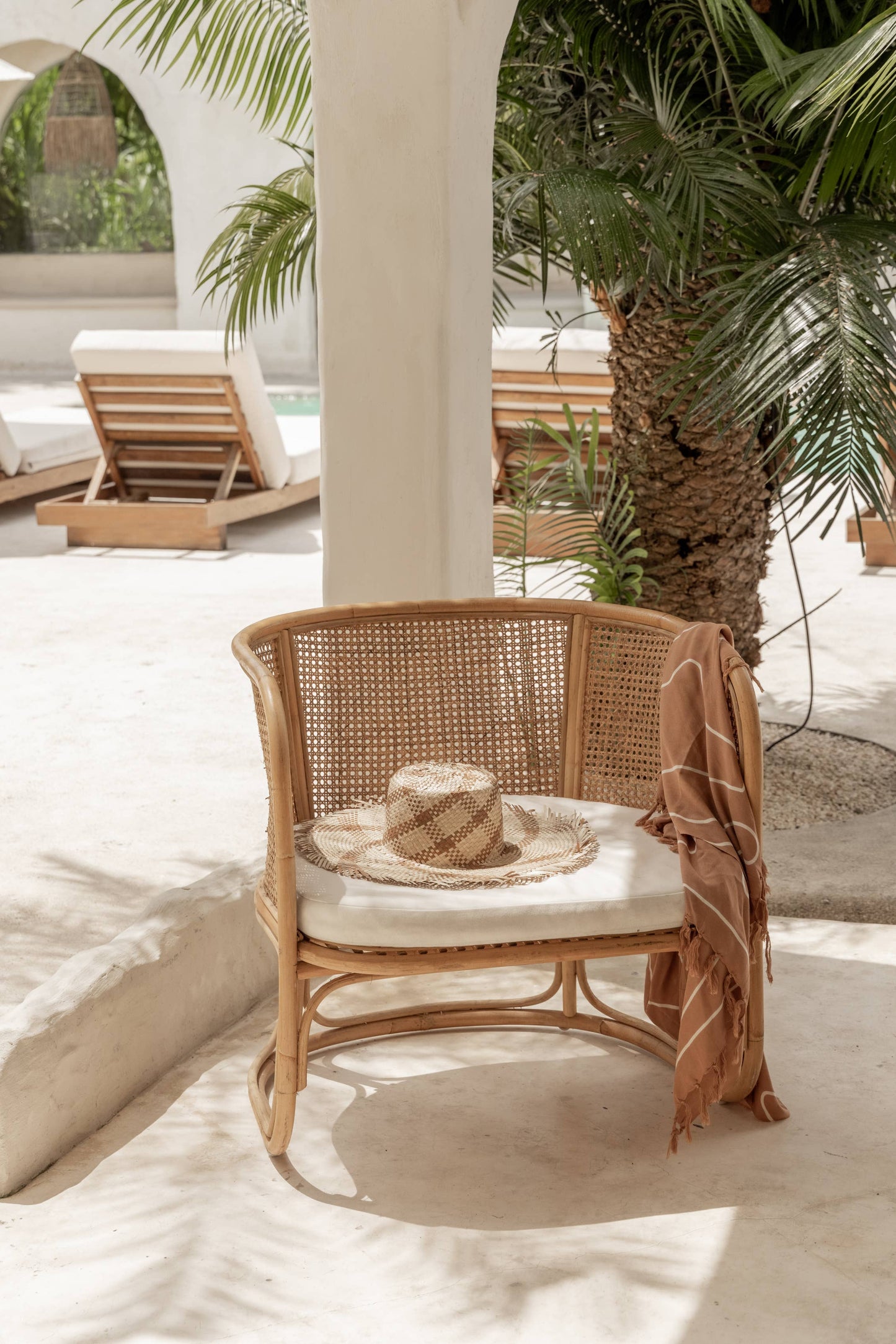 Plaid Patterned Natural Sun Hat: Natural with Clay