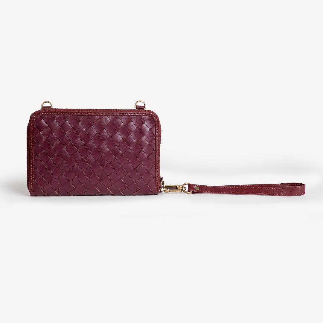 Woven Crossbody Wallet - Plum