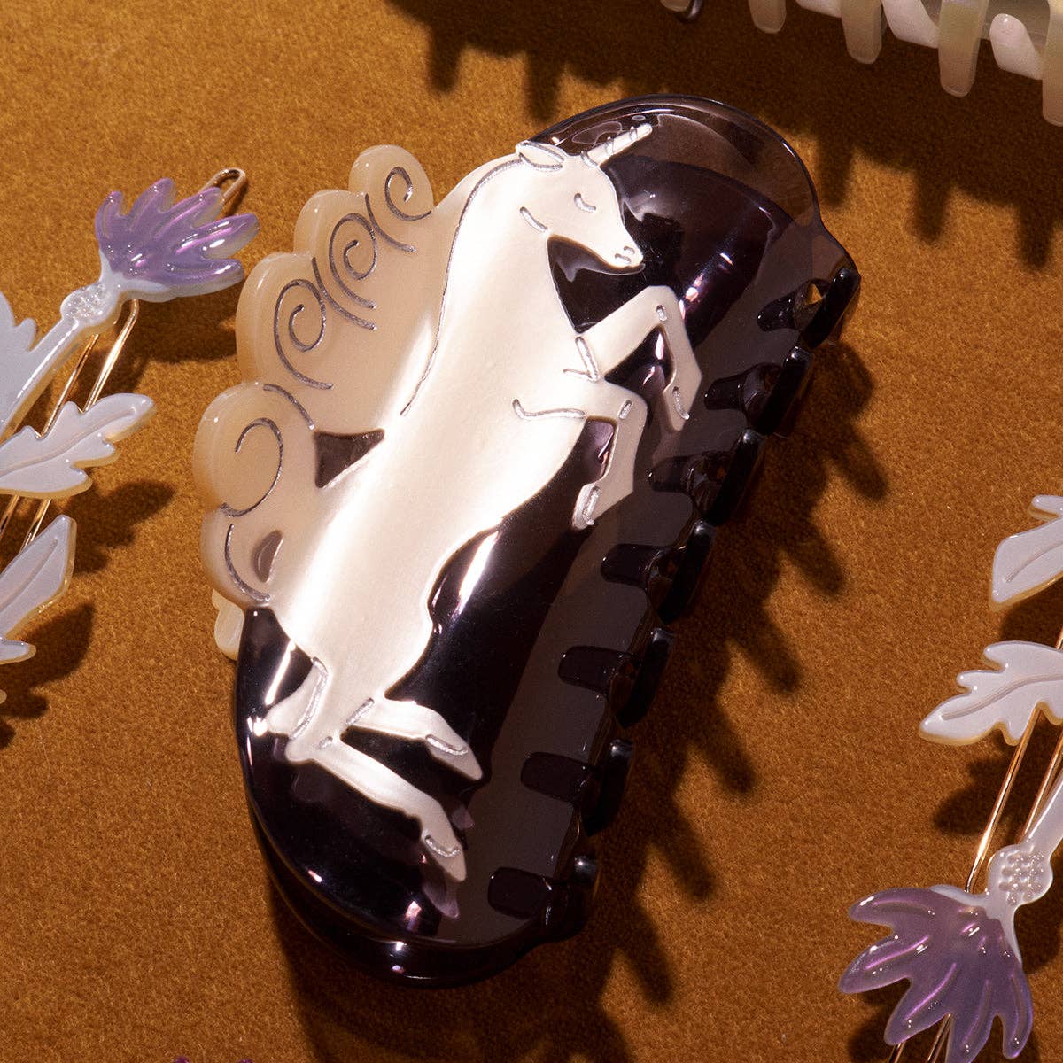 Unicorn Horse Women's Hair Claw Clip Cream and Navy Acetate