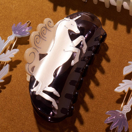 Unicorn Horse Women's Hair Claw Clip Cream and Navy Acetate