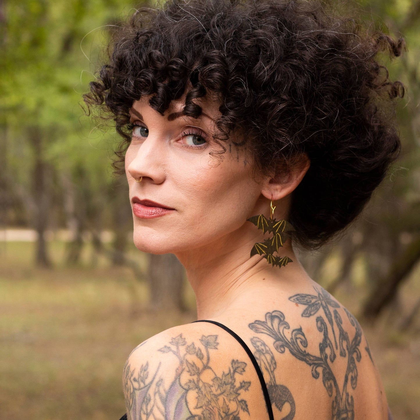 Shimmery Bat Hoop Earrings - Halloween