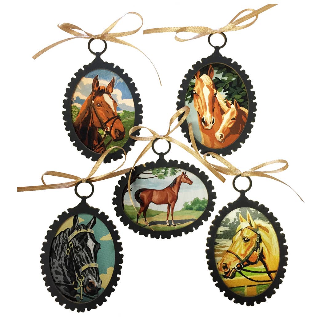 5 Paint-by-Number Style Horse Ornaments | Home Accents