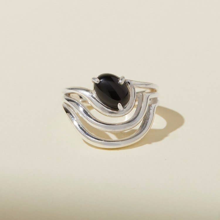 Sway Ring- Sterling Silver - onyx: 6