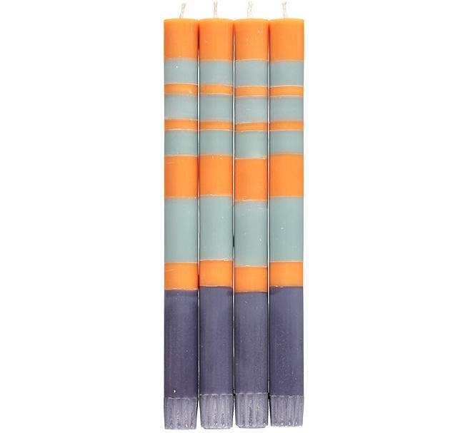 BRITISH COLOUR STANDARD - 25cm / 10'' H Striped Gunmetal, Opaline & Marigold Eco Dinner Candles, Gift Box of 4