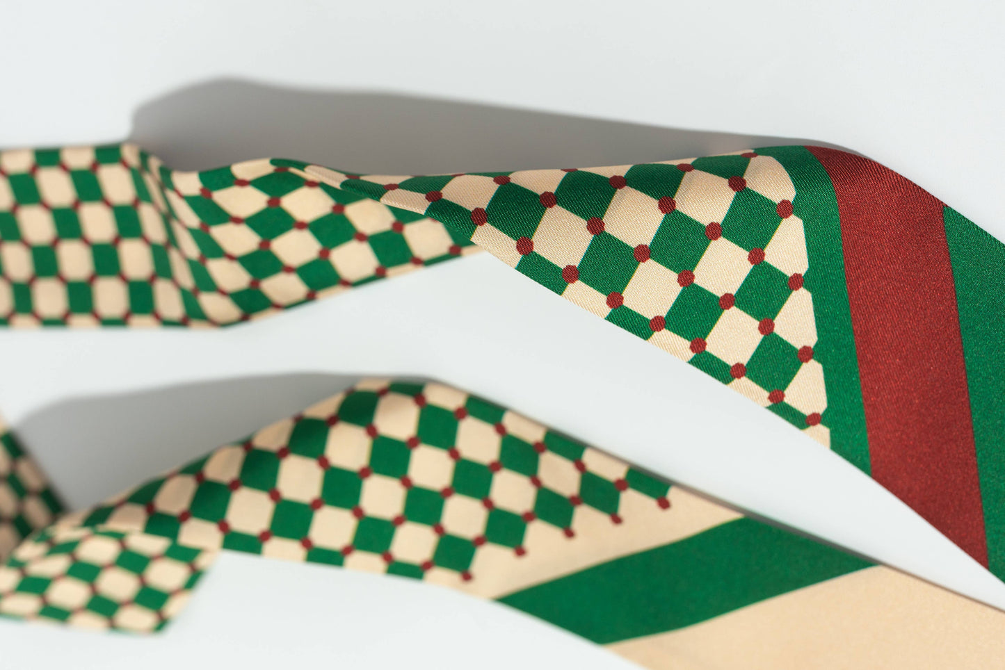 "Checkerboard" Silk Twill Skinny Scarf