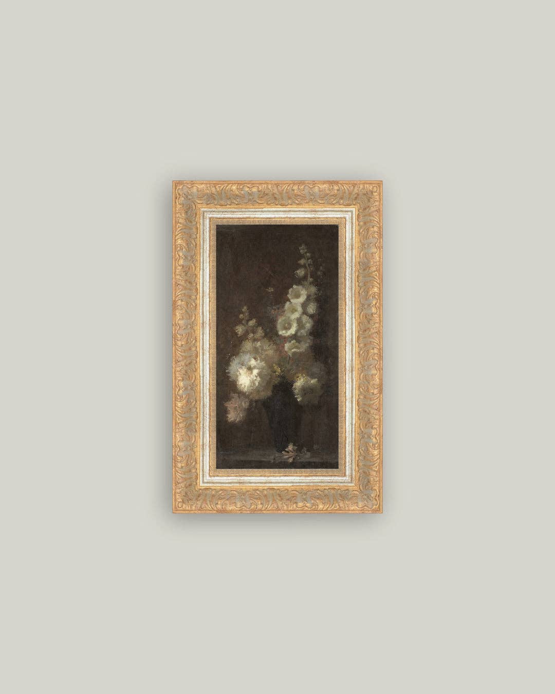 Hollyhock Bouquet Framed Antique Art