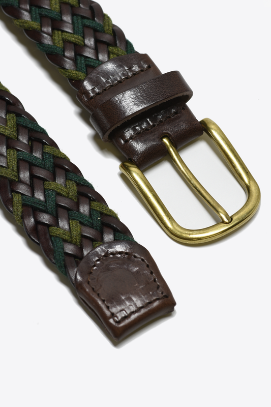 Forest & Moss Green Woven Elastic Leather Belt