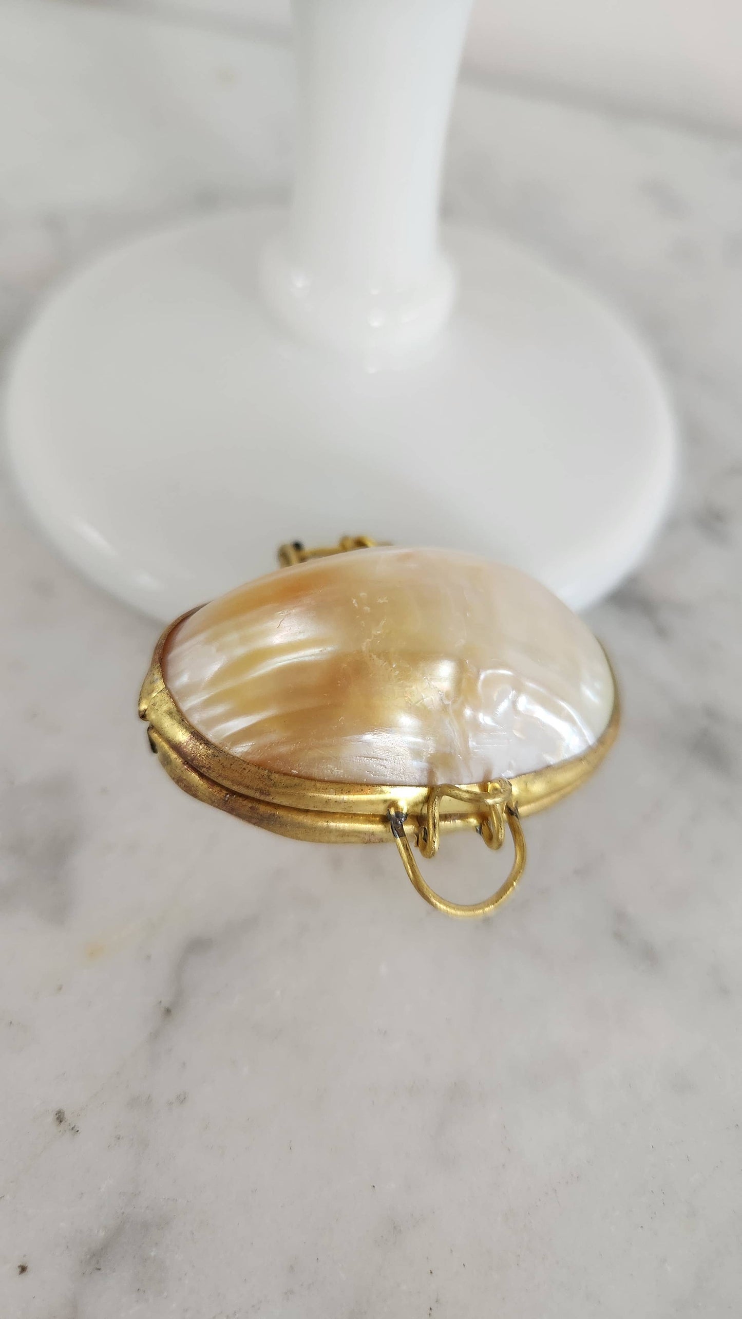 Mini Gold Mother of Pearl Trinket Pill Box & Coin Purse
