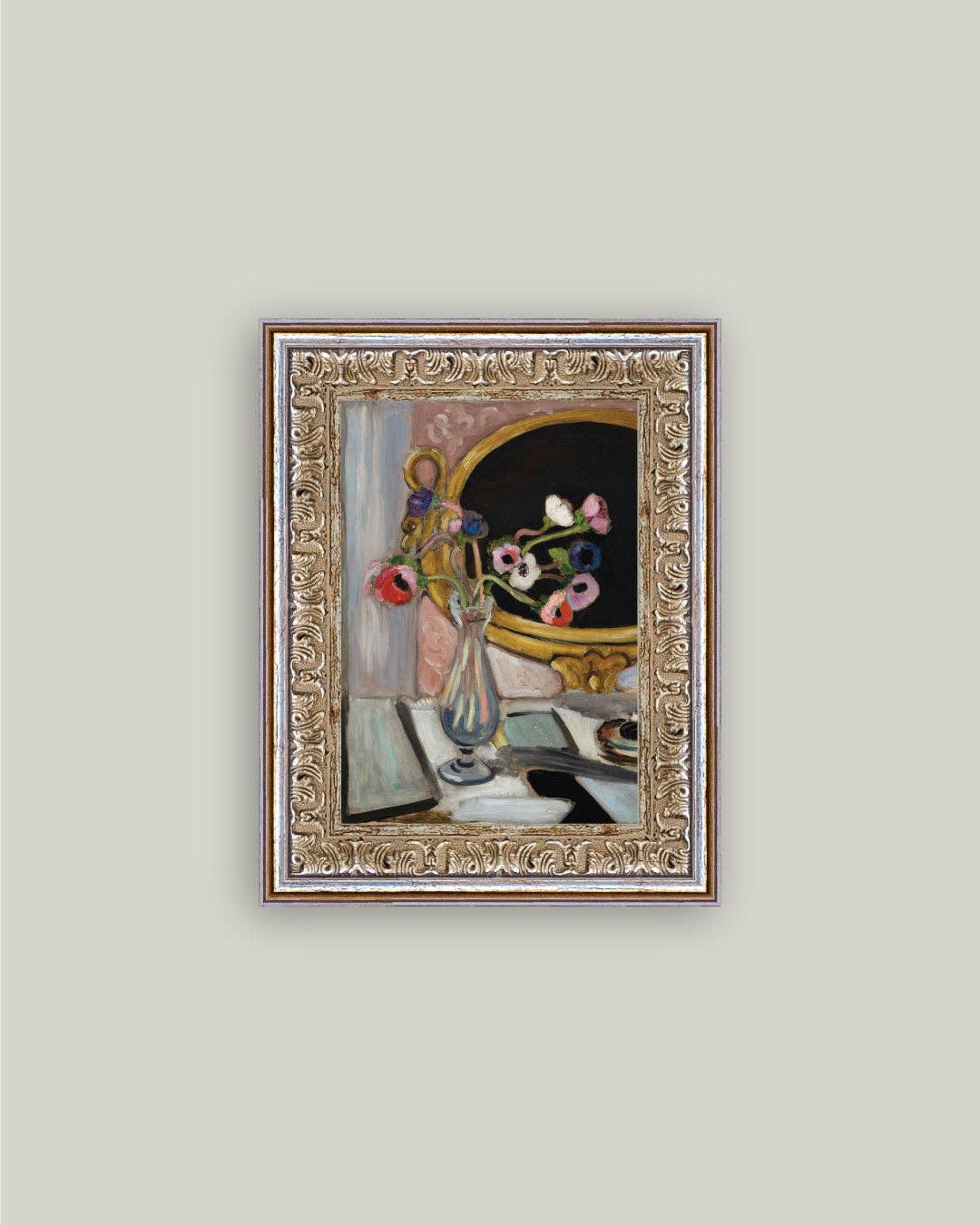 Anemone and Mirror Framed Antique Art