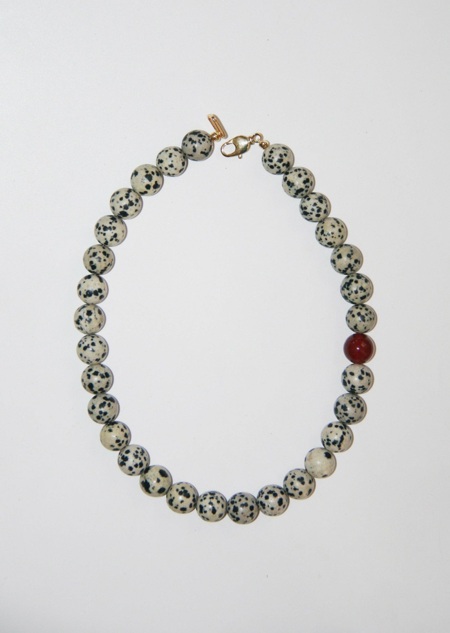 Poppy Dalmatian Jasper and Carnelian Beaded Necklace: 18"