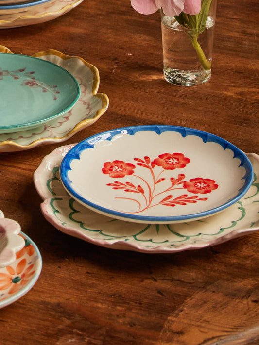Red Florals Ceramic Cake Plate