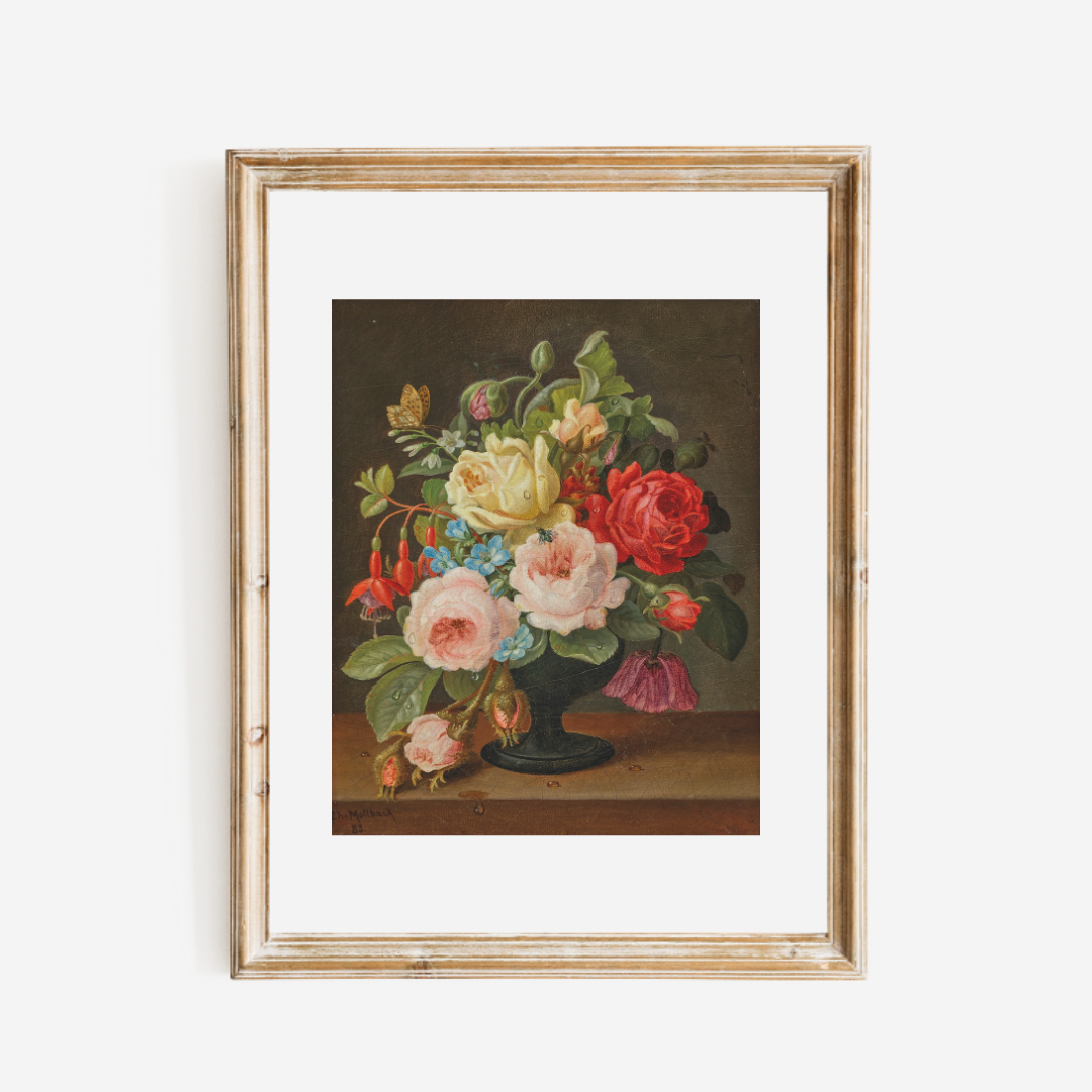 Still Life Florals 19th Century II Antique Art Print