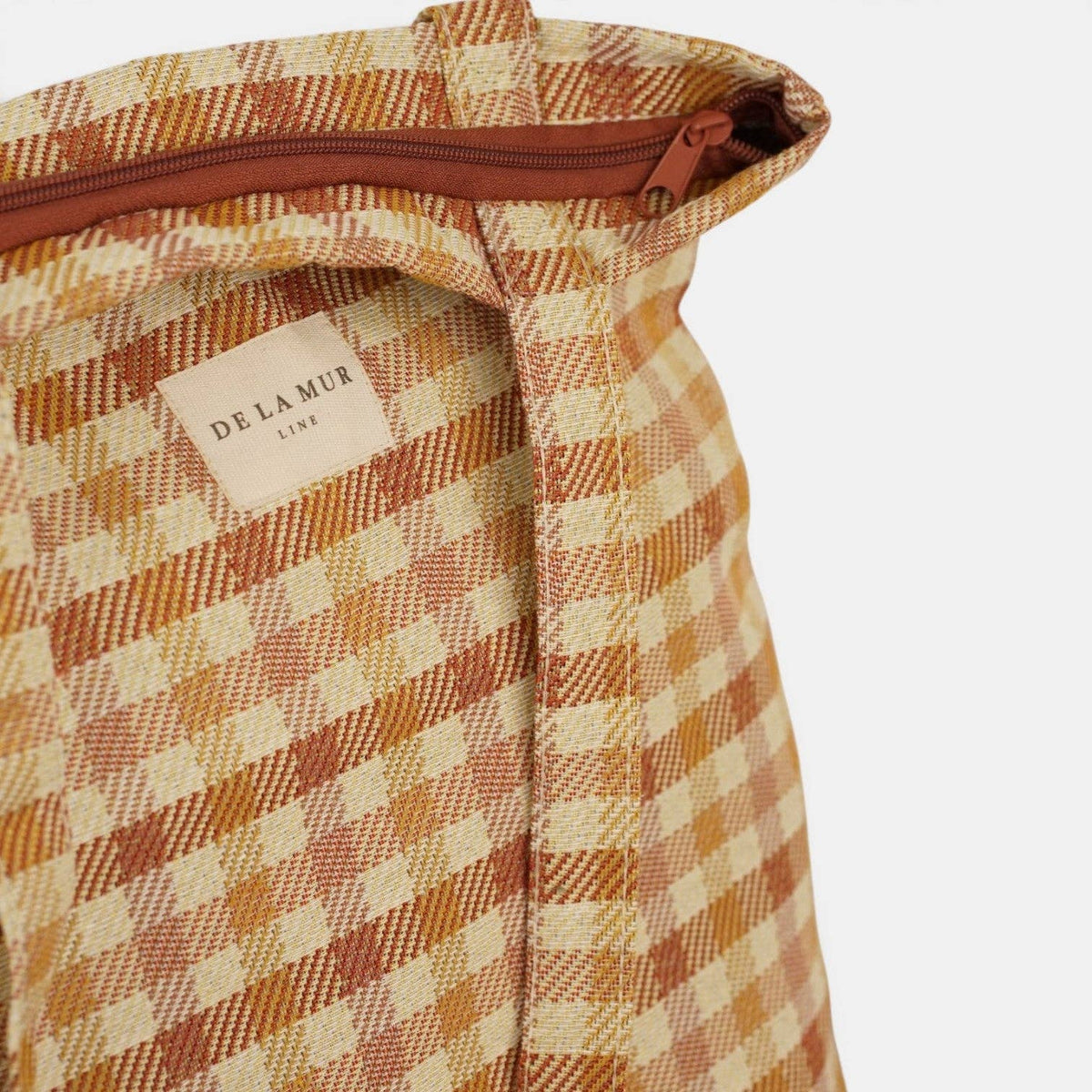 Gingham Jacquard Medium Zippered Tote Bag – Terracotta & Orange (Zia)