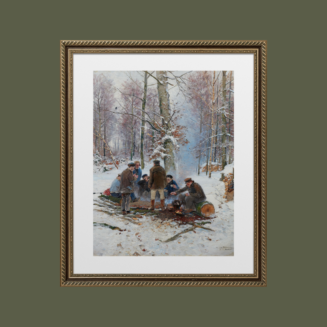 Lumberjack by the Fire Antique Art Print